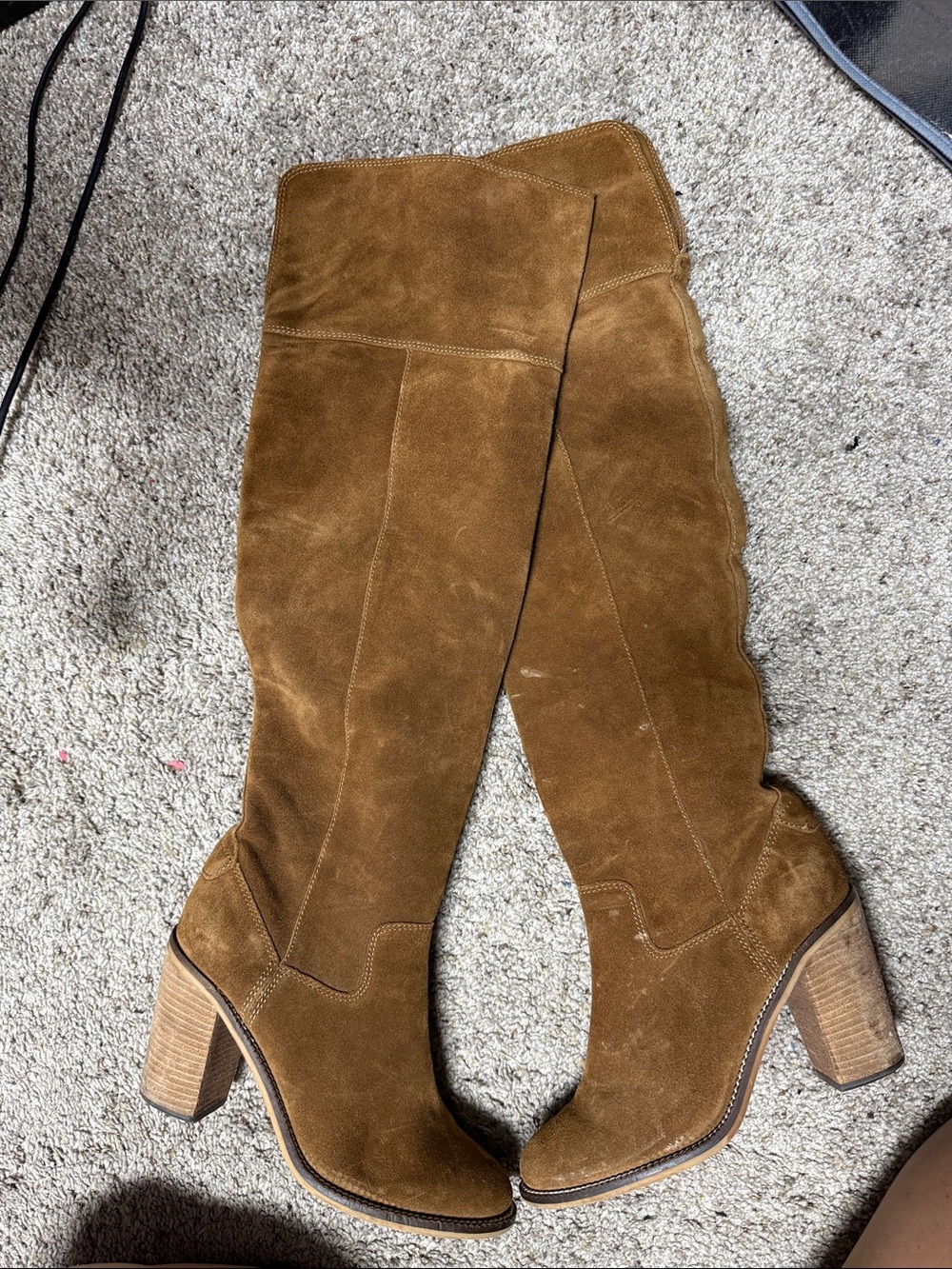 Over-The-Knee Suede Block Heel Boots - Brown